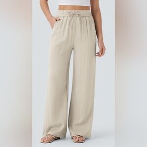 HALARA Beige High Waisted Drawstring Wide Leg Viscose Blend Pants Size XS NWT